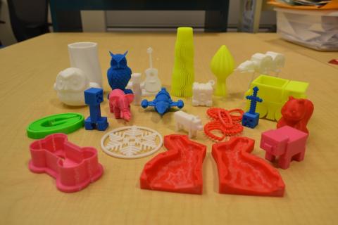 Colorful array of various 3d printed items