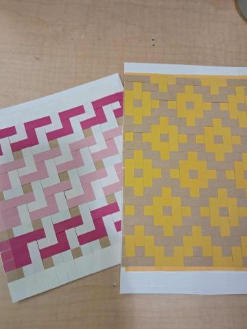 Two weaved patterns made from paper strips
