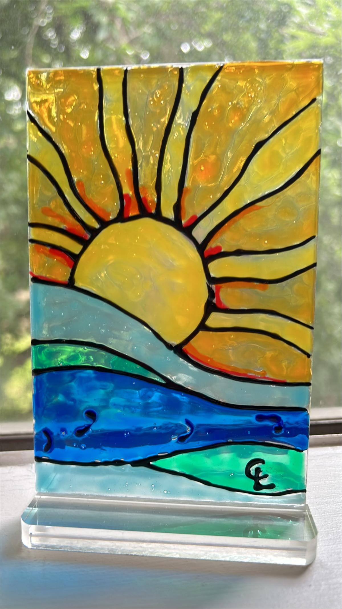 Faux stained glass hot sun over water