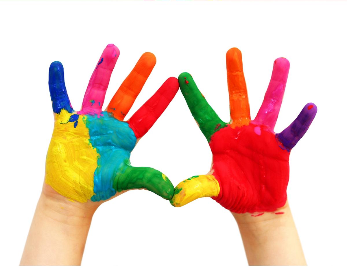 Kids hands with paint