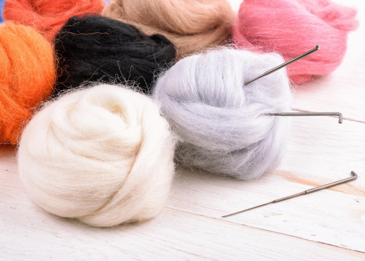 Wool and needles for needle felting